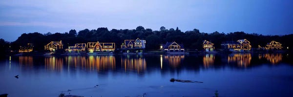 Large Photography - Canvas Prints: Boathouse Row lit up at dusk, Philadelphia, Pennsylvania, USA by Panoramic Images