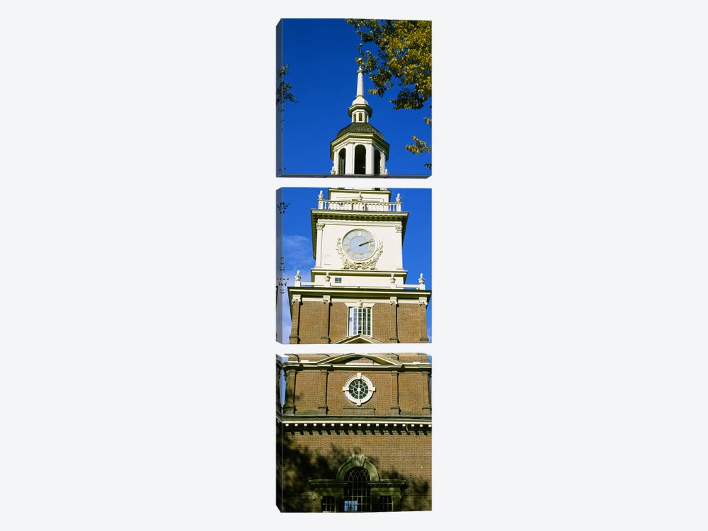 Low angle view of a clock tower, Independence Hall, Philadelphia, Pennsylvania, USA by Panoramic Images 3-piece Canvas Wall Art