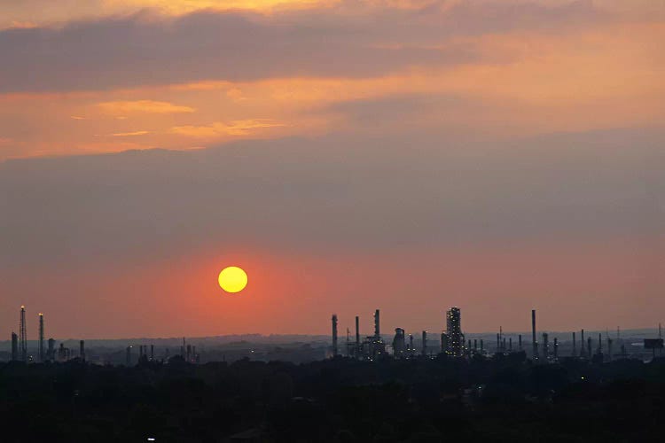 Sunset over a refinery, Philadelphia, Pennsylvania, USA