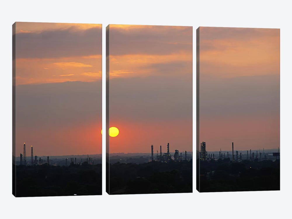 Sunset over a refinery, Philadelphia, Pennsylvania, USA by Panoramic Images 3-piece Art Print
