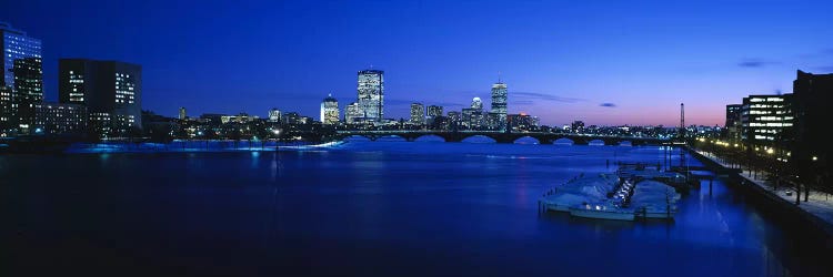 Buildings lit up at dusk, Charles River, Boston, Massachusetts, USA