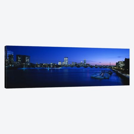 Buildings lit up at dusk, Charles River, Boston, Massachusetts, USA Canvas Print #PIM6263} by Panoramic Images Canvas Artwork