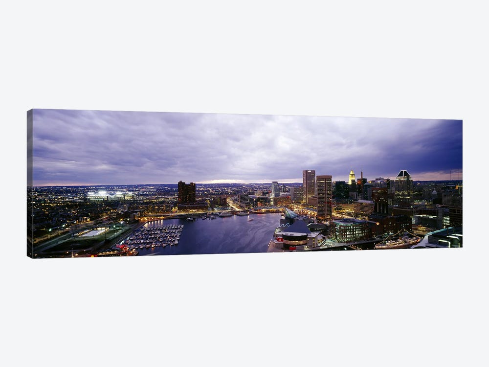 Buildings lit up at dusk, Baltimore, Maryland, USA #2 by Panoramic Images 1-piece Canvas Art Print