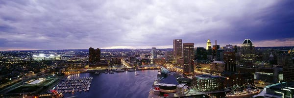 Maryland: Buildings lit up at dusk, Baltimore, Maryland, USA #2 by Panoramic Images
