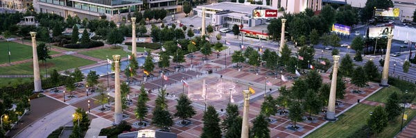 Georgia: High angle view of a park, Centennial Olympic Park, Atlanta, Georgia, USA by Panoramic Images