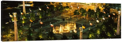 High angle view of fountains in a park lit up at night, Centennial Olympic Park, Atlanta, Georgia, USA Canvas Art Print - Fountain Art