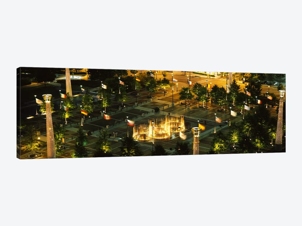 High angle view of fountains in a park lit up at night, Centennial Olympic Park, Atlanta, Georgia, USA by Panoramic Images 1-piece Canvas Wall Art