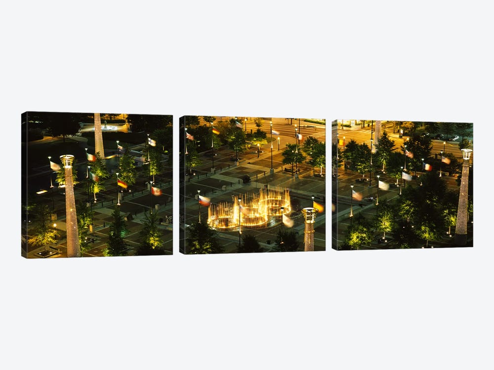 High angle view of fountains in a park lit up at night, Centennial Olympic Park, Atlanta, Georgia, USA by Panoramic Images 3-piece Canvas Artwork