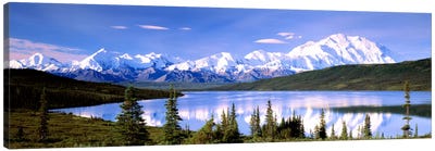 Denali (Mount McKinley) & Wonder Lake, Denali National Park & Preserve, Alaska, USA Canvas Art Print - Snowy Mountain Art