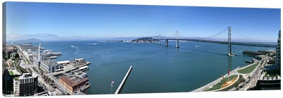 Buildings at the waterfront, Golden Gate Bridge, San Francisco Bay, San Francisco, California, USA Canvas Art Print - Bridge Art