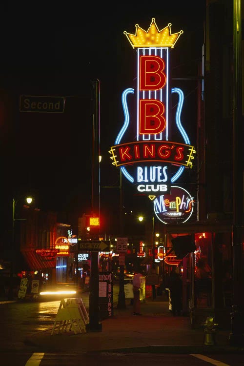 Neon sign lit up at night, B. B. King's Blues Club, Memphis, Shelby County, Tennessee, USA