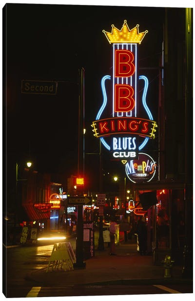Neon sign lit up at night, B. B. King's Blues Club, Memphis, Shelby County, Tennessee, USA Canvas Art Print - Tennessee Art