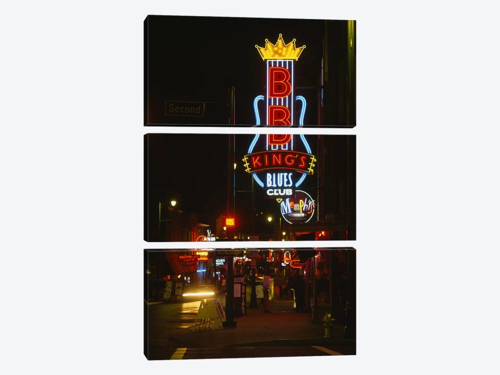 Neon sign lit up at night, B. B. King's Blues Club, Memphis, Shelby County, Tennessee, USA by Panoramic Images 3-piece Canvas Art