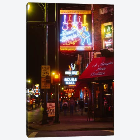 Neon sign lit up at night in a city, Rum Boogie Cafe, Beale Street, Memphis, Shelby County, Tennessee, USA Canvas Print #PIM6275} by Panoramic Images Canvas Wall Art