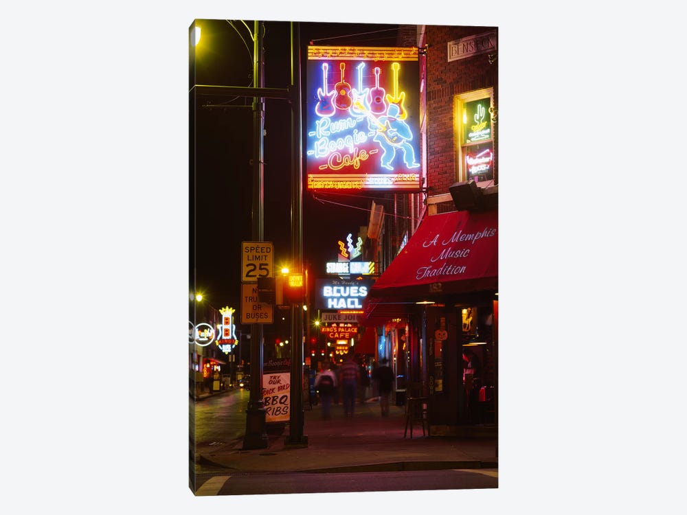 Neon sign lit up at night in a city, Rum Boogie Cafe, Beale Street, Memphis, Shelby County, Tennessee, USA by Panoramic Images 1-piece Art Print