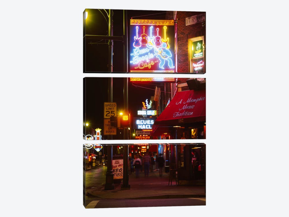 Neon sign lit up at night in a city, Rum Boogie Cafe, Beale Street, Memphis, Shelby County, Tennessee, USA by Panoramic Images 3-piece Art Print