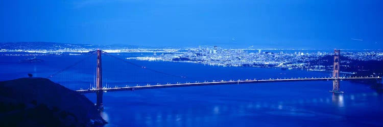 High angle view of a bridge lit up at night, Golden Gate Bridge, San Francisco, California, USA