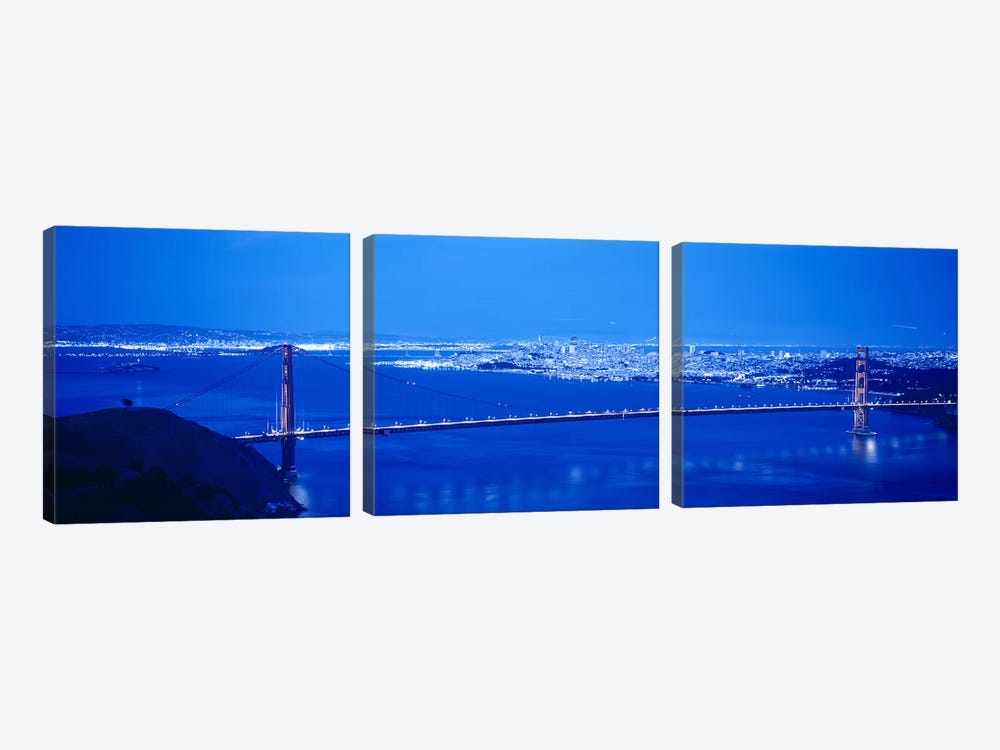 High angle view of a bridge lit up at night, Golden Gate Bridge, San Francisco, California, USA by Panoramic Images 3-piece Canvas Art Print