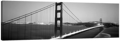 High angle view of a bridge lit up at night, Golden Gate Bridge, San Francisco, California, USA Canvas Art Print - Black & White Cityscapes