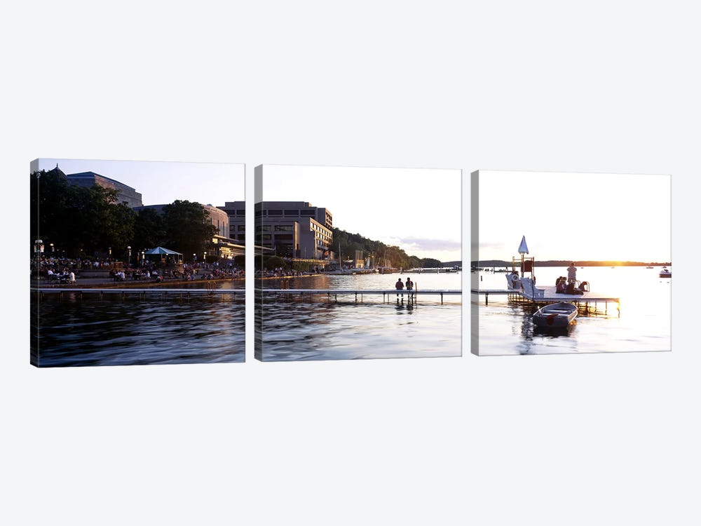 Group of people at a waterfront, Lake Mendota, University of Wisconsin, Memorial Union, Madison, Dane County, Wisconsin, USA by Panoramic Images 3-piece Canvas Print