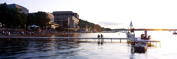 Wisconsin: Group of people at a waterfront, Lake Mendota, University of Wisconsin, Memorial Union, Madison, Dane County, Wisconsin, USA by Panoramic Images