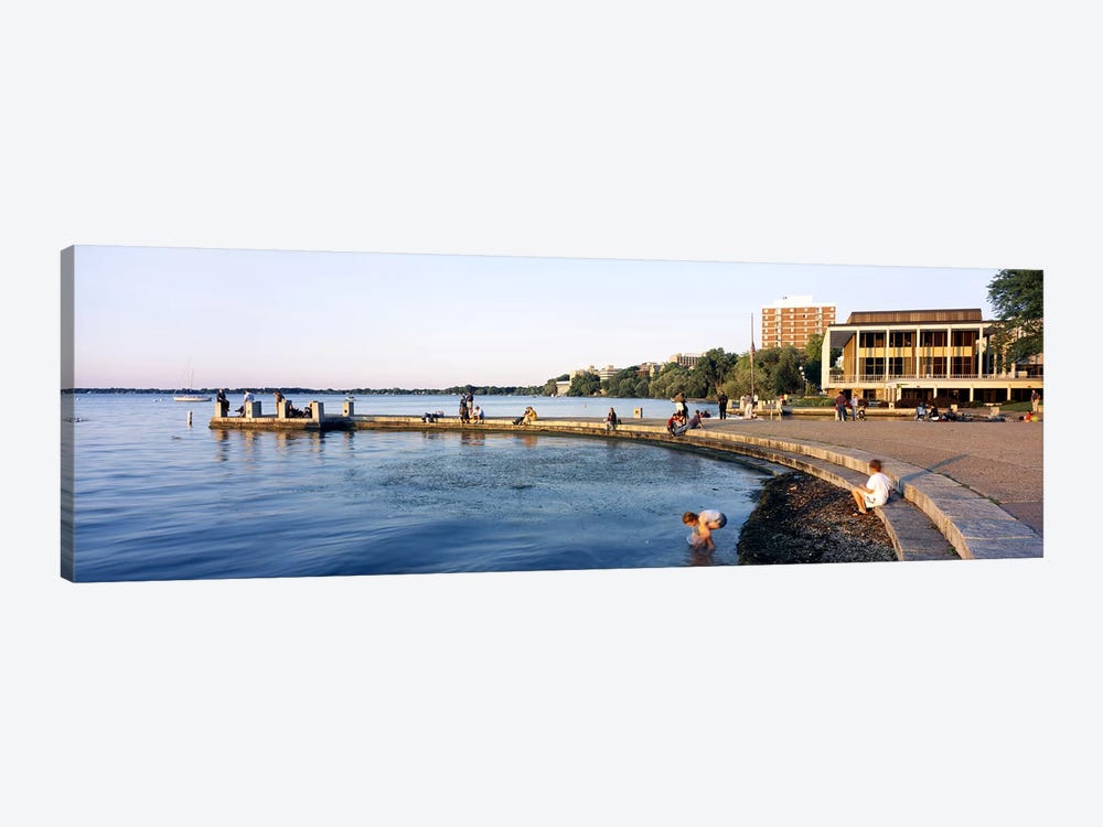 Group of people at a waterfront, Lake Mendota, University of Wisconsin, Memorial Union, Madison, Dane County, Wisconsin, USA by Panoramic Images 1-piece Canvas Wall Art