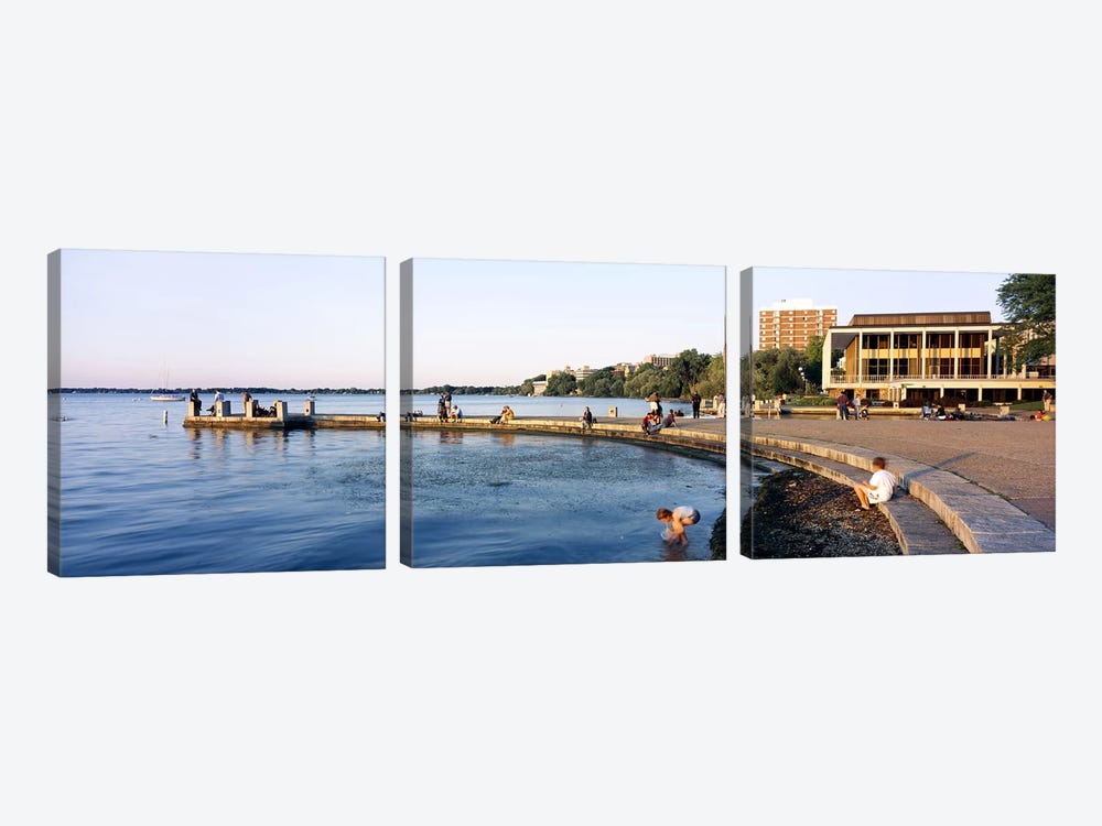 Group of people at a waterfront, Lake Mendota, University of Wisconsin, Memorial Union, Madison, Dane County, Wisconsin, USA by Panoramic Images 3-piece Canvas Art