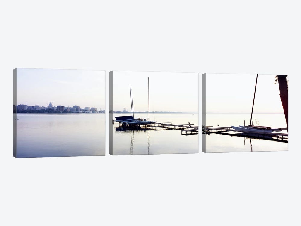 Boats at a harborLake Monona, Madison, Dane County, Wisconsin, USA by Panoramic Images 3-piece Canvas Art Print