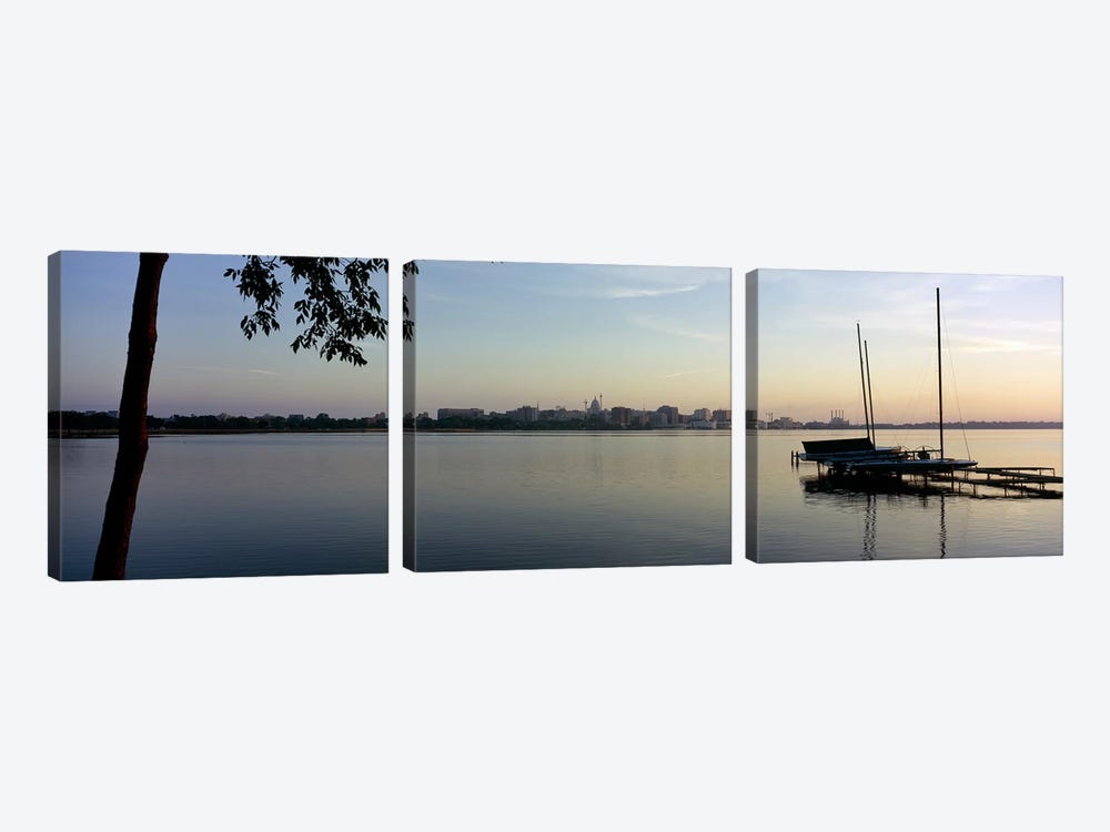 Buildings at the waterfront, Lake Monona, Madison, Dane County, Wisconsin, USA by Panoramic Images 3-piece Canvas Wall Art