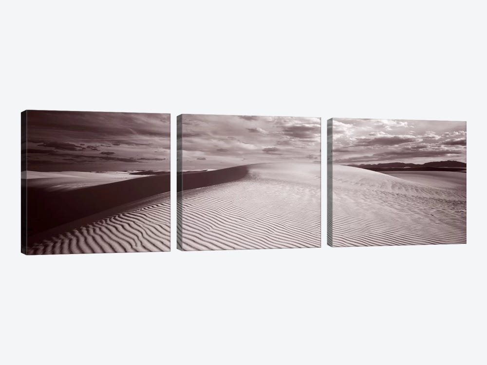 Cloudy Landscape In B&W, White Sands National Monument, Tularosa Basin, New Mexico by Panoramic Images 3-piece Canvas Art Print