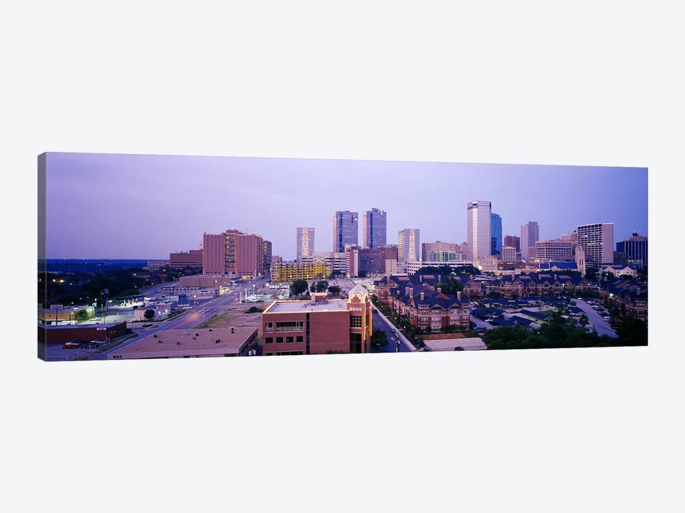 Skyscrapers in a city at dusk, Fort Worth, Texas, USA by Panoramic Images 1-piece Canvas Wall Art