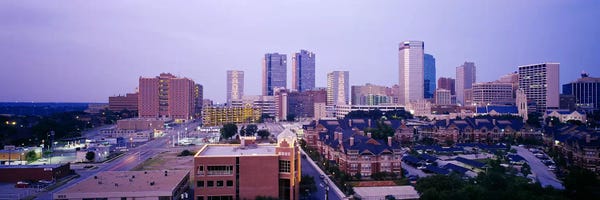 Skyscrapers in a city at dusk, Fort Worth, Texas, USA
