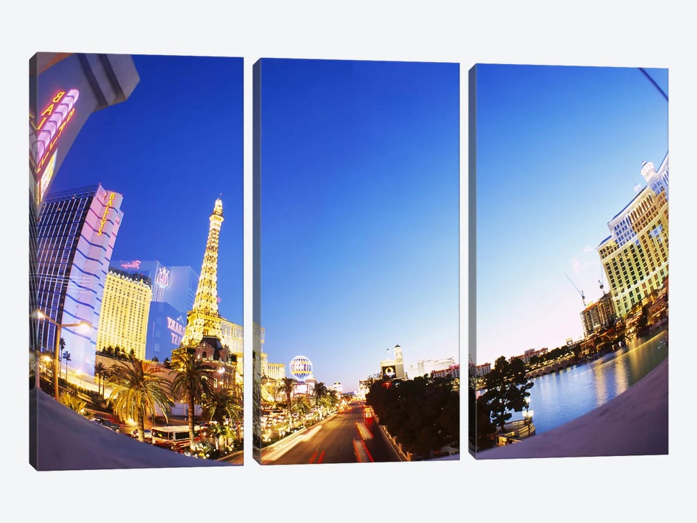 Buildings lit up at dusk, Las Vegas, Nevada, USA #3 by Panoramic Images 3-piece Canvas Artwork