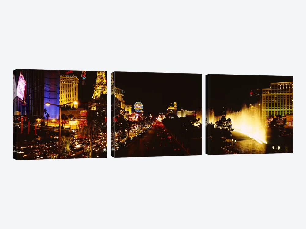 Buildings lit up at night, Las Vegas, Nevada, USA #4 by Panoramic Images 3-piece Canvas Art Print