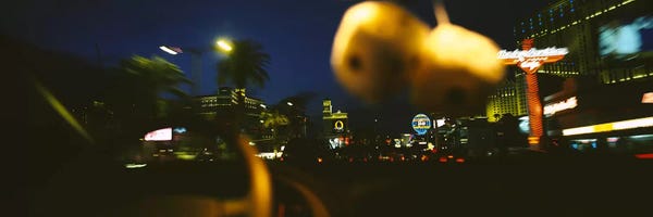 Nevada: Buildings lit up at night viewed through a car, Las Vegas, Nevada, USA #2 by Panoramic Images
