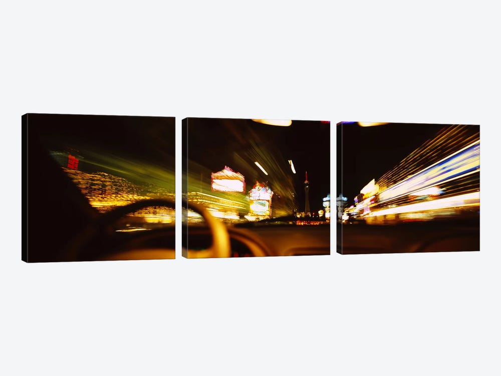 Car on a road at night, Las Vegas, Nevada, USA by Panoramic Images 3-piece Art Print