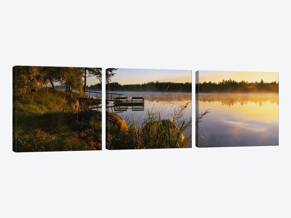 Foggy Morning Along The Vuoksi River, Imatra, Finland by Panoramic Images 3-piece Canvas Wall Art