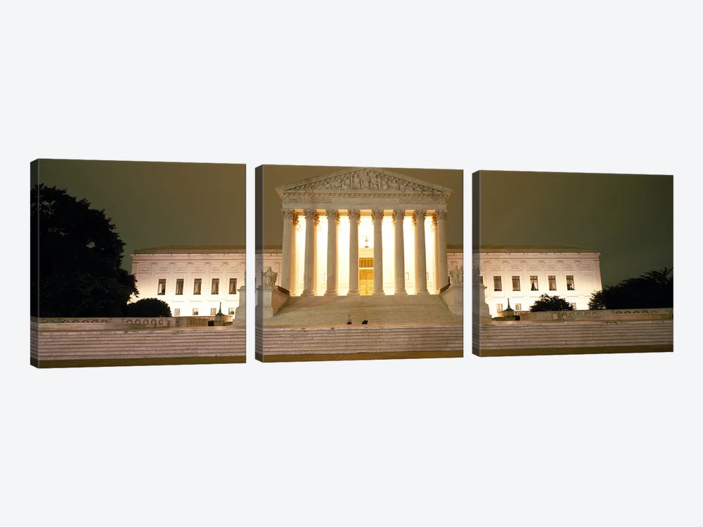 Supreme Court Building illuminated at night, Washington DC, USA by Panoramic Images 3-piece Canvas Art