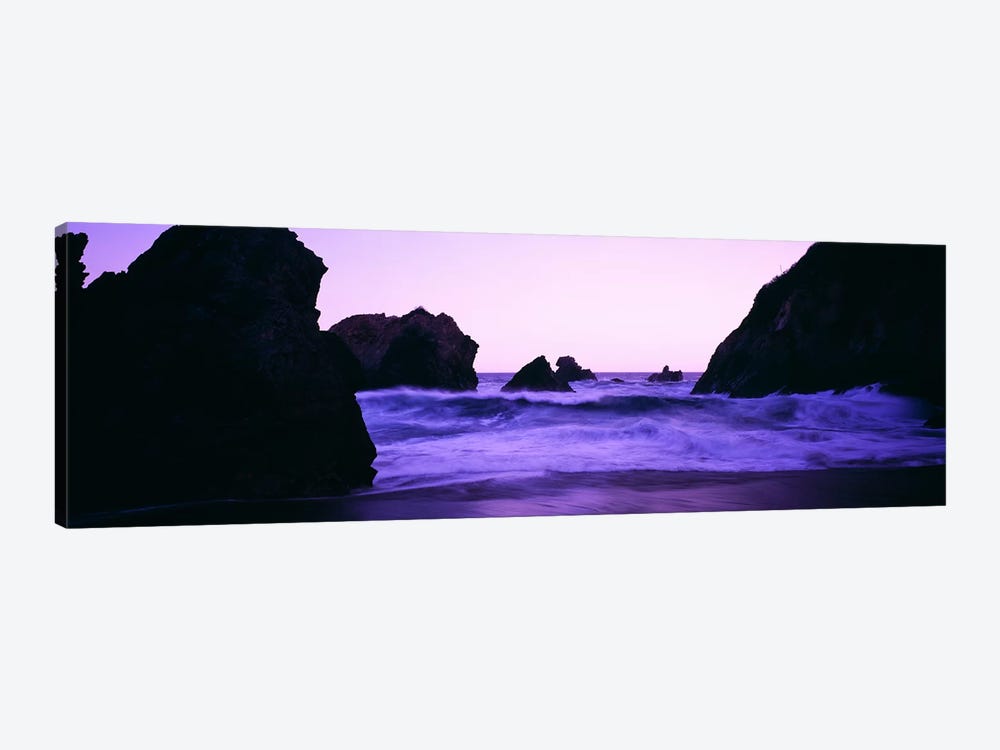 Crashing Waves Under A Purple Dusk, Santa Cruz Coast, California, USA by Panoramic Images 1-piece Canvas Art