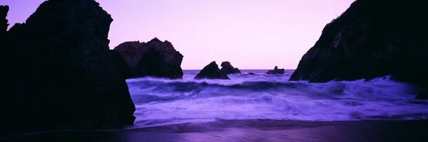 Santa Cruz: Crashing Waves Under A Purple Dusk, Santa Cruz Coast, California, USA by Panoramic Images