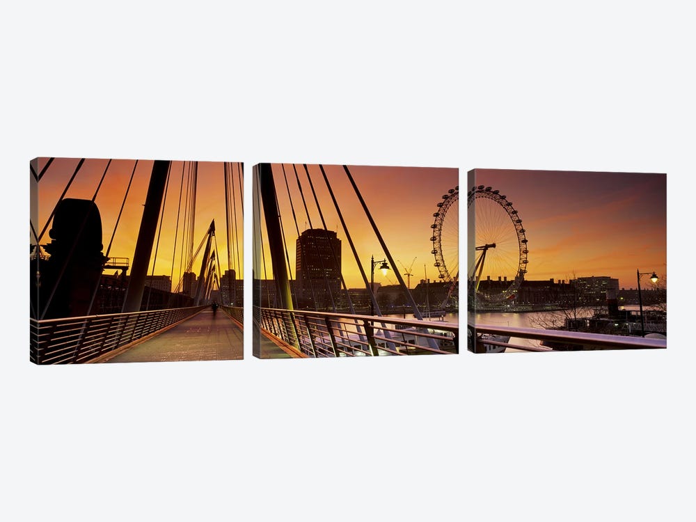 London Eye (Millenium Wheel) And South Bank As Seen From Golden Jubilee Bridge, Lambeth, London, England by Panoramic Images 3-piece Art Print