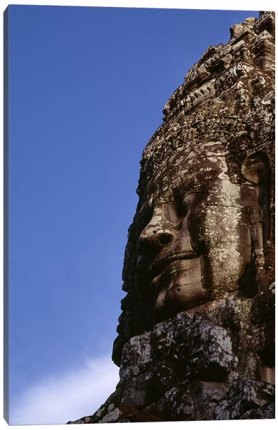 Low angle view of a face carving, Angkor Wat, Cambodia Canvas Art Print - Cambodia Art