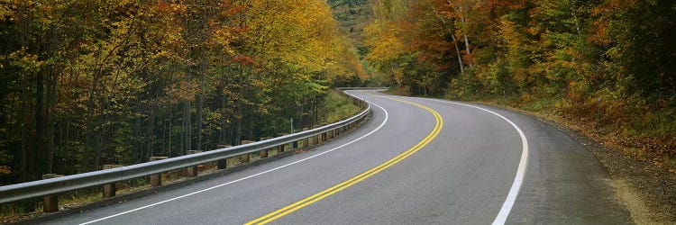 Winding Road Through An Autumn Forest Landscape, New Hampshire, USA