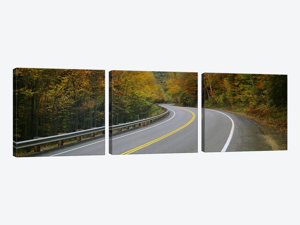 Winding Road Through An Autumn Forest Landscape, New Hampshire, USA by Panoramic Images 3-piece Canvas Artwork