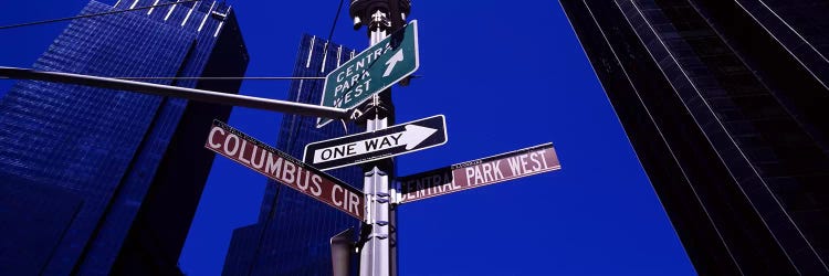 Low angle view of a street name sign, Columbus Circle, Manhattan, New York City, New York State, USA