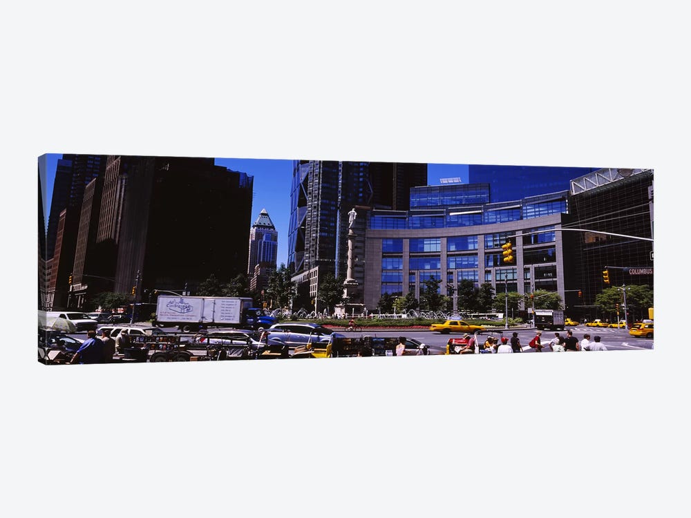 Traffic on the road in front of buildings, Columbus Circle, Manhattan, New York City, New York State, USA by Panoramic Images 1-piece Canvas Artwork