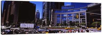 Traffic on the road in front of buildings, Columbus Circle, Manhattan, New York City, New York State, USA Canvas Art Print - Manhattan Art