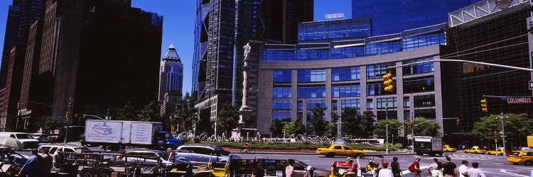 Traffic on the road in front of buildings, Columbus Circle, Manhattan, New York City, New York State, USA