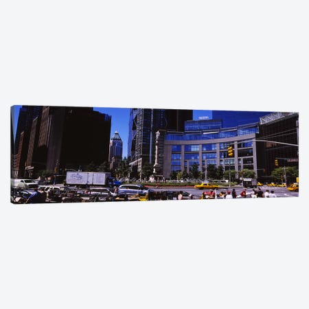 Traffic on the road in front of buildings, Columbus Circle, Manhattan, New York City, New York State, USA Canvas Print #PIM6362} by Panoramic Images Art Print