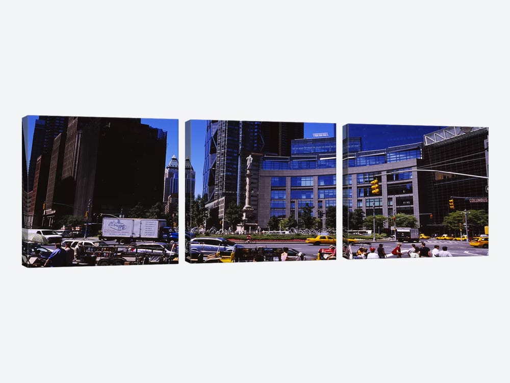 Traffic on the road in front of buildings, Columbus Circle, Manhattan, New York City, New York State, USA by Panoramic Images 3-piece Canvas Artwork
